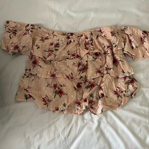 Pink Floral Off-Shoulder Crop Top